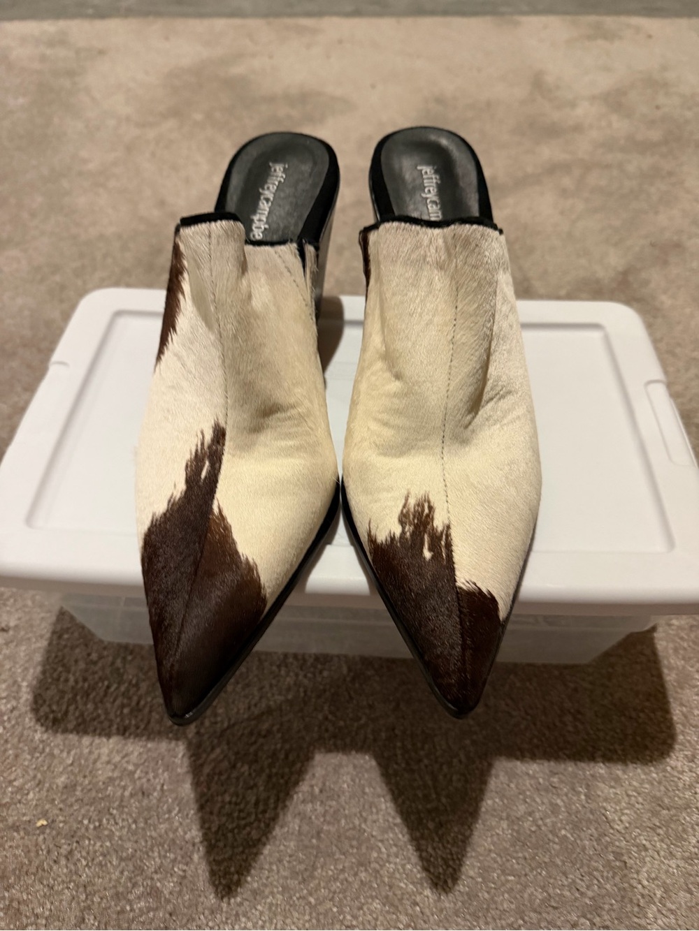 Jeffrey Campbell Brown & White Cowhide Pointed Toe Mules